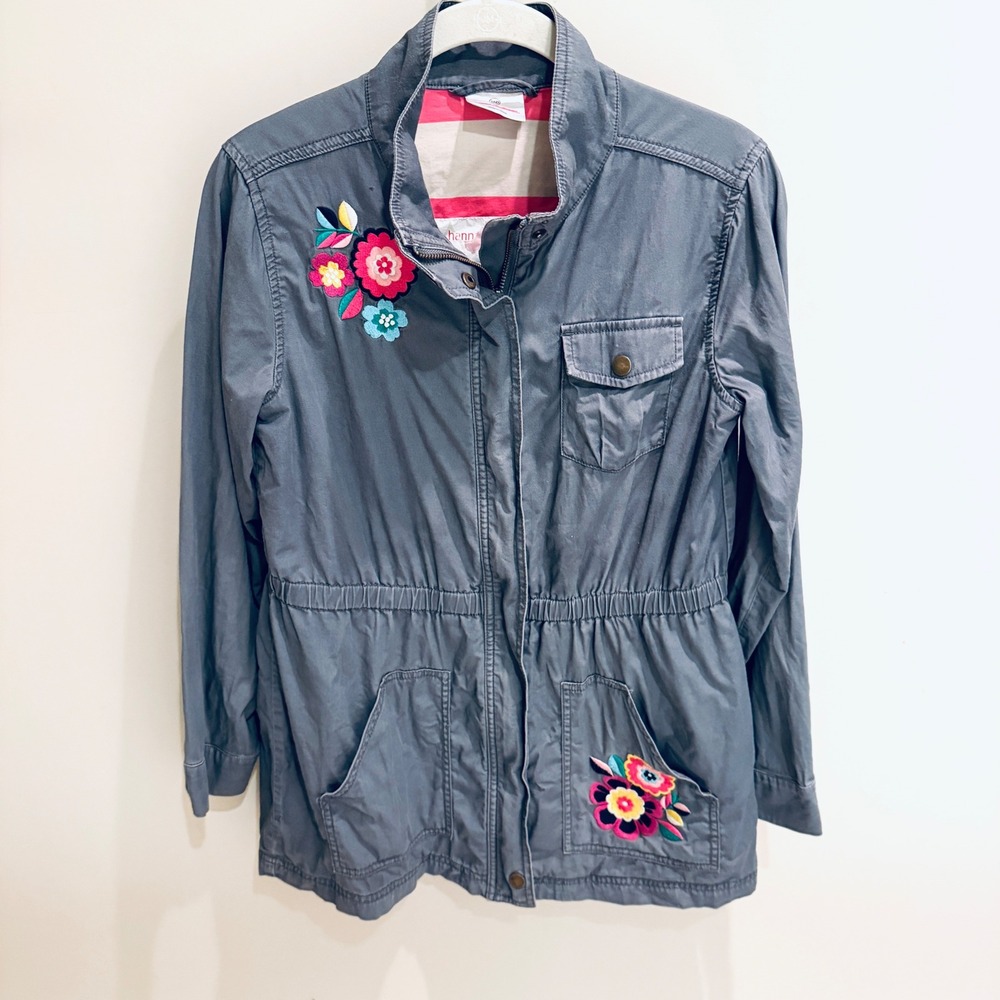 Hanna Andersson Floral Embroidered Utility Jacket Girls Size 160 14-16